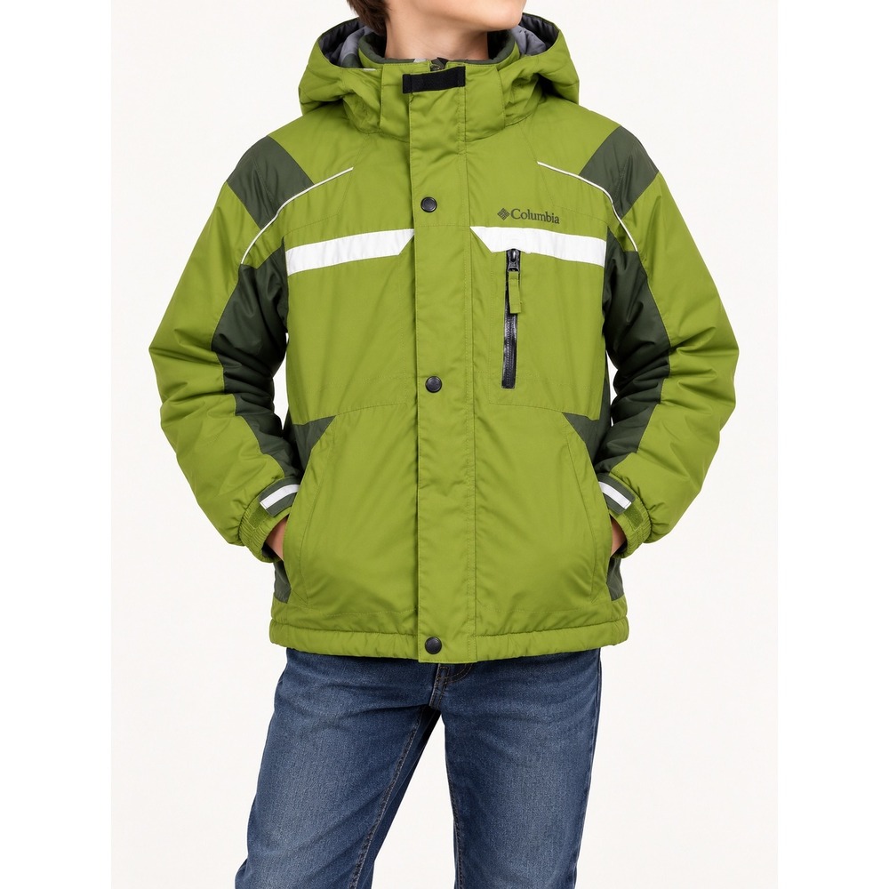 Columbia Youth 10/12 Green Hooded Winter Jacket Ski Snowboard Coat Reflective